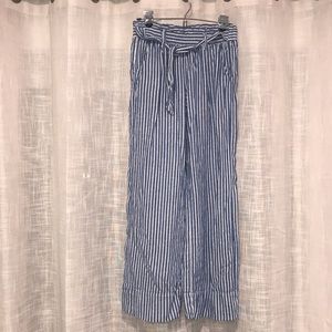 Blue & White Striped Linen Pants